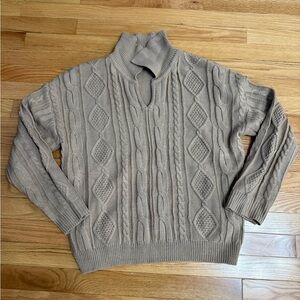 Brown Braided Ribbed Long Sleeve Sweater